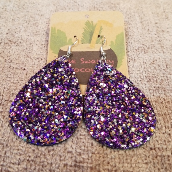 Purple Glitter Teardrop Earrings So Sparkly!!! - Picture 2 of 3